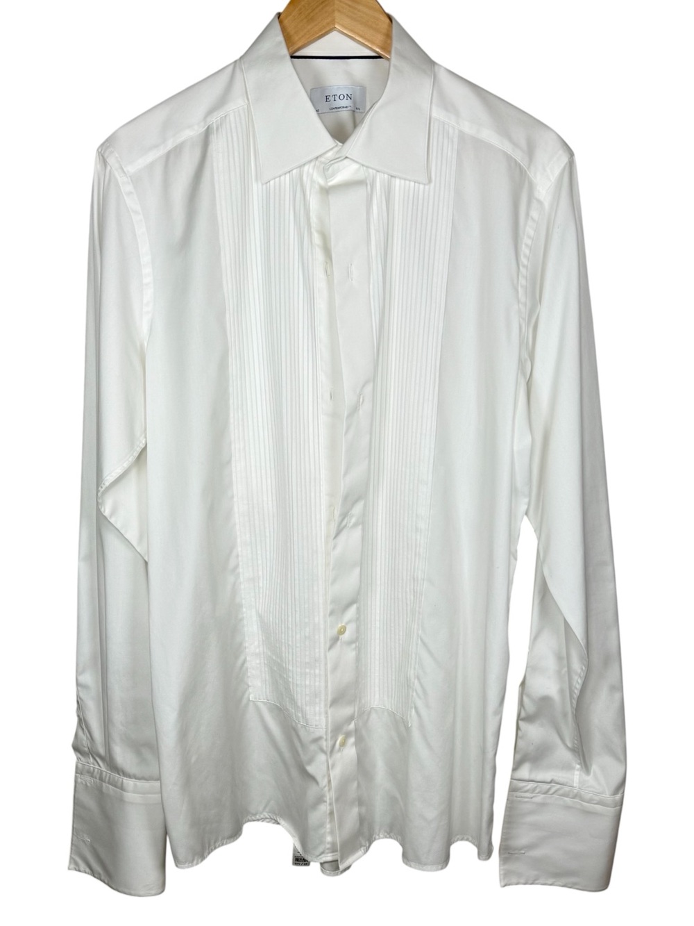 Eton White Pleated Tuxedo Shirt 16.5 42 French Cuff Formal Luxury